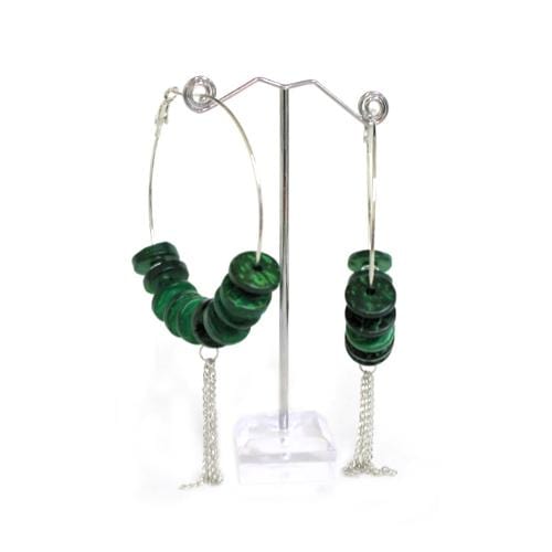 E0695 | Green Beads with Metal Tassel Earrings | Hair to Beauty.