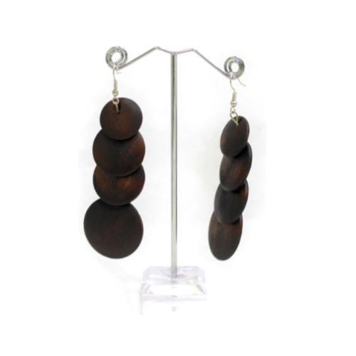 E0754 | Overlapping Dark Brown Wooden Disc Earrings | Hair to Beauty.