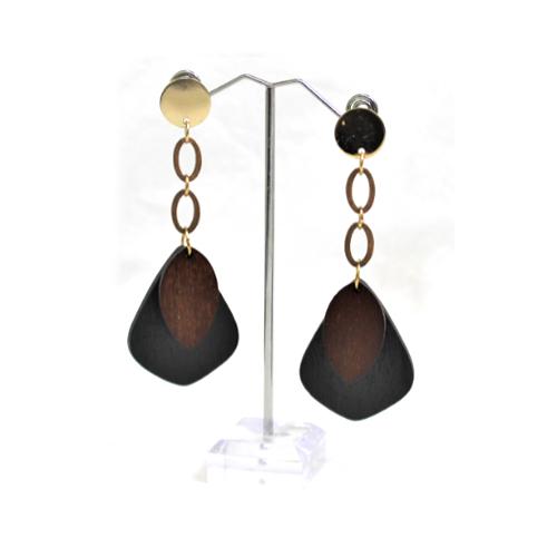 E0768 | Gold Dangly Two-Tone Dark Brown Wooden Earrings | Hair to Beauty.