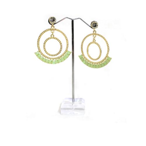 E0772 | Gold Double Textured Hoop with Lime Green Gems Earrings | Hair to Beauty.