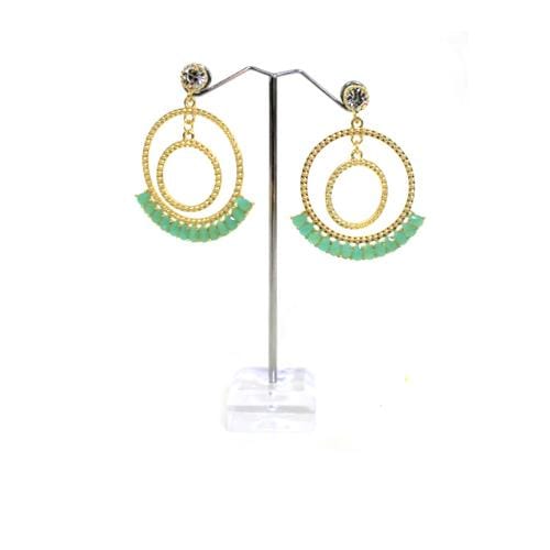 E0773 | Gold Double Textured Hoop with Teal Gems Earrings | Hair to Beauty.