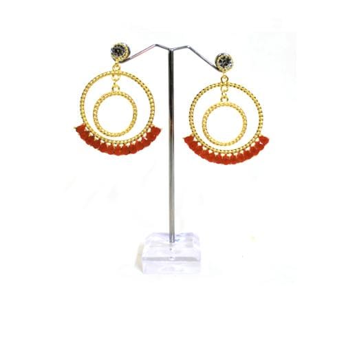 E0776 | Gold Double Textured Hoop with Red Gems Earrings | Hair to Beauty.