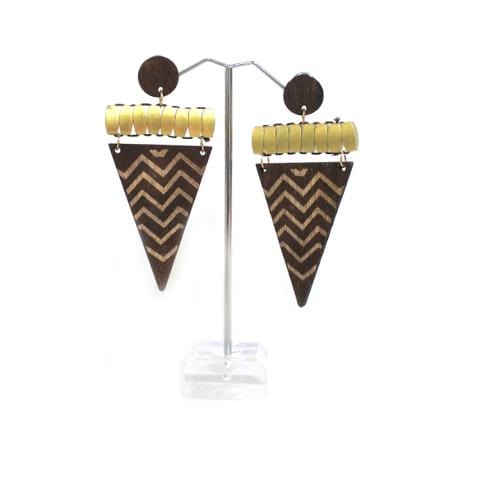 E0807 | Dark Brown Wooden Inverted Triangle Earrings | Hair to Beauty.