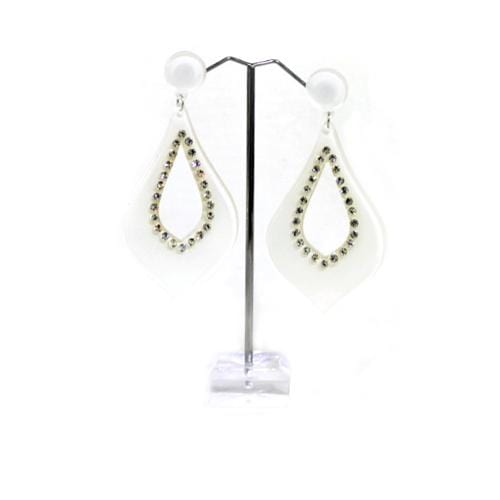 E0837 | White Fancy Teardrop Earrings with Rhinestones | Hair to Beauty.