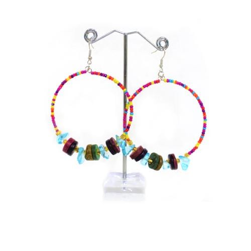 E0848 | Retro Beads Hoop Earrings with Aqua Crystal | Hair to Beauty.