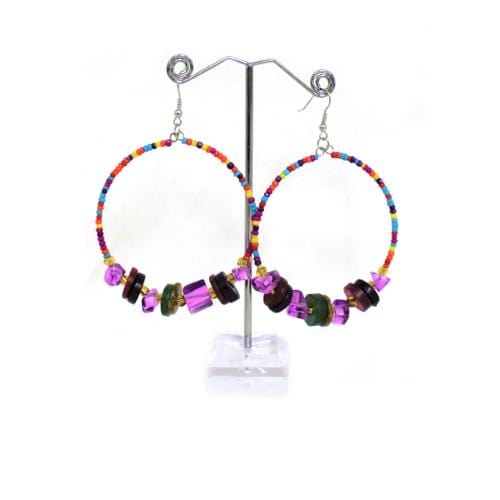 E0849 | Retro Beads Hoop Earrings with Purple Crystal | Hair to Beauty.
