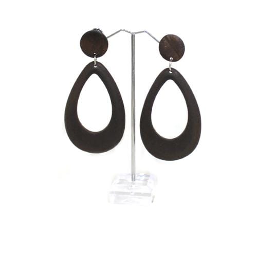 E0858 | Dark Brown Wooden Teardrop Earrings | Hair to Beauty.