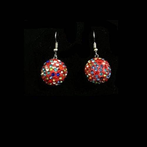 E0893 | Red Ball with Rainbow Crystals Statement Earrings | Hair to Beauty.