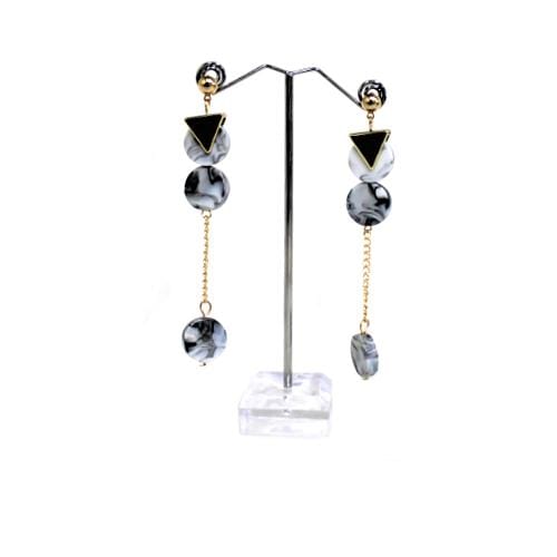 E0898 | Gold Earrings with Dangling Grey Marble Discs | Hair to Beauty.