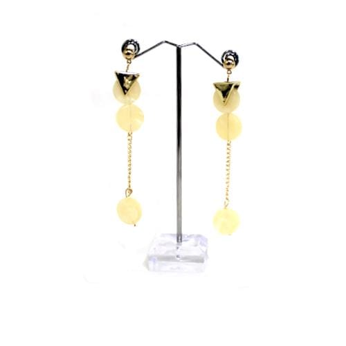 E0899 | Gold Earrings with Dangling Beige Marble Discs | Hair to Beauty.