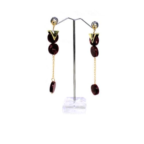 E0901 | Gold Earrings with Dangling Red Marble Discs | Hair to Beauty.
