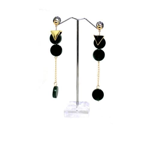 E0902 | Gold Earrings with Dangling Green Marble Discs | Hair to Beauty.