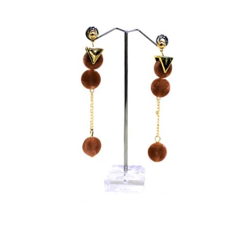 E0903| Gold Earrings with Dangling Coral Marble Discs | Hair to Beauty.