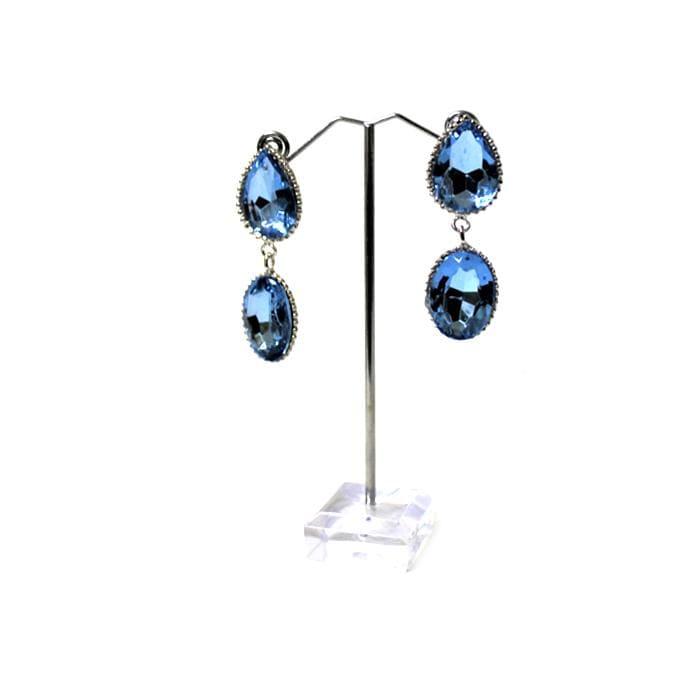 E0933 | Silver Trimming Double Aqua Crystal Droplet Earrings | Hair to Beauty.