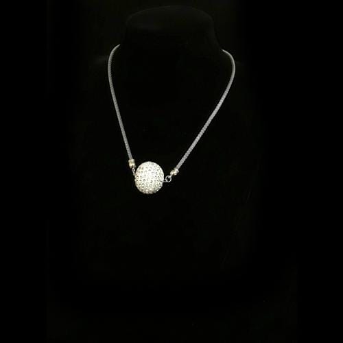 N0036 | Silver Rhineshone Studded Sphere Mesh Chain Necklace | Hair to Beauty.