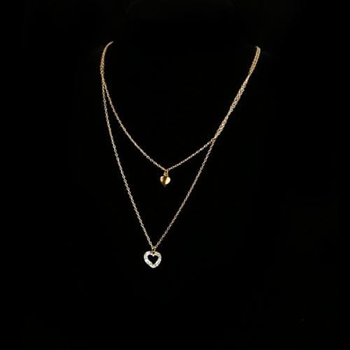 N0092 | Gold Heart Charm Layered Chain Necklace | Hair to Beauty.