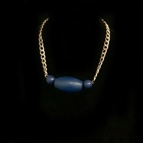 N0128 | Gold Curb Chain with Navy Wooden Beads Necklace | Hair to Beauty.