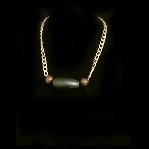 N0142 | Gold Curb Chain with Dark Brown Wooden Beads Necklace | Hair to Beauty.
