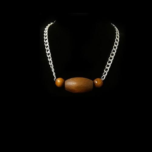 N0162 | Silver Curb Chain with Natural Wooden Beads Necklace | Hair to Beauty.