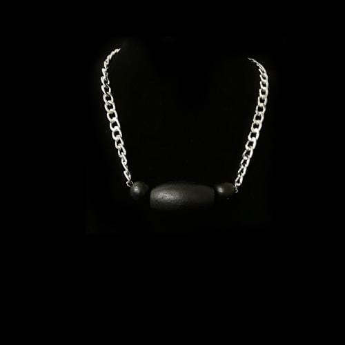 N0163 | Silver Curb Chain with Black Wooden Beads Necklace | Hair to Beauty.