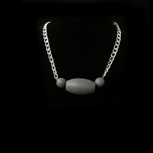 N0164 | Silver Curb Chain with Grey Wooden Beads Necklace | Hair to Beauty.