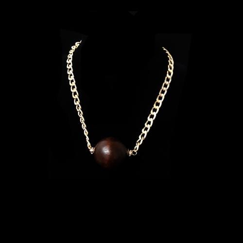 N0166 | Gold Curb Chain with Dark Brown Wooden Sphere Necklace | Hair to Beauty.