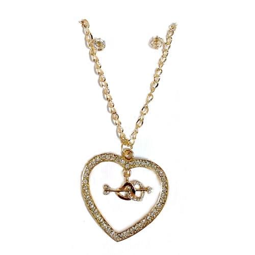 S0002 | Gold Cupid Hearts within Rhinestone Heart Necklace & Stud Earring Set | Hair to Beauty.