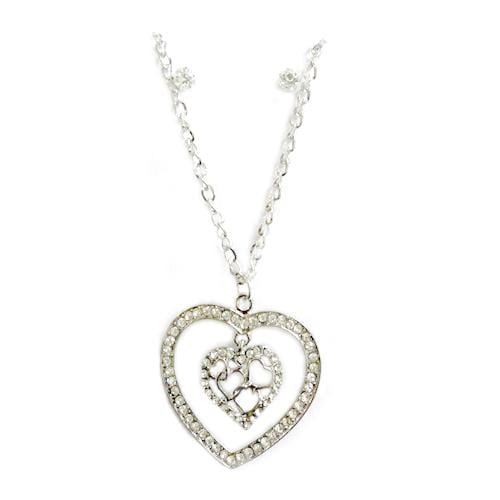 S0006 | Silver Hearts Within Rhinestone Hearts Necklace & Stud Earrings Set | Hair to Beauty.