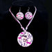 S0047 | Pink Heart Love Written Shell Disc Necklace & Earring Set | Hair to Beauty.