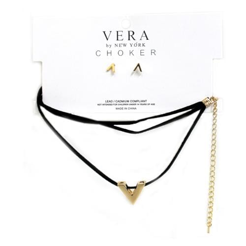 S0106 | Choker with V Charm & Earrings Set | Hair to Beauty.