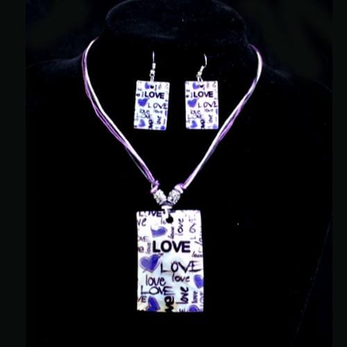 S0112 | Blue Heart Love Square Shell Necklace & Earring Set | Hair to Beauty.