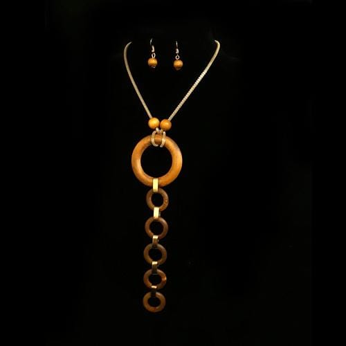 S0133 | Natural Brown Wooden Y Necklace & Earring Set | Hair to Beauty.