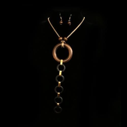 S0134 | Dark Brown Wooden Y Necklace & Earring Set | Hair to Beauty.