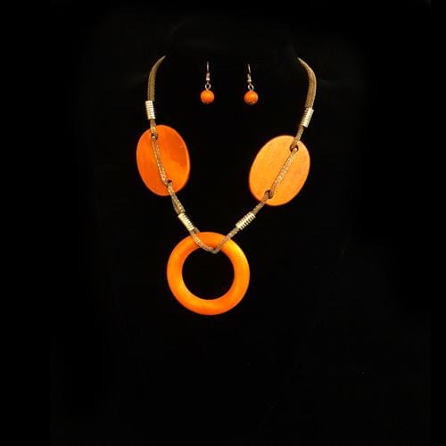 S0139 | Orange Wooden Statement Necklace & Earring Set | Hair to Beauty.