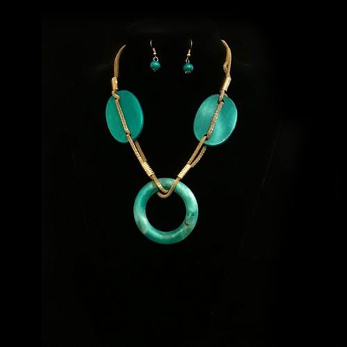 S0142 | Turquoise Wooden Statement Necklace & Earring Set | Hair to Beauty.