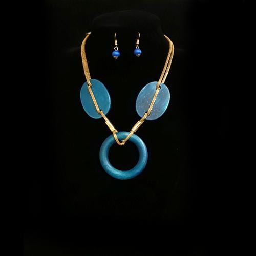 S0143 | Blue Wooden Statement Necklace & Earring Set | Hair to Beauty.