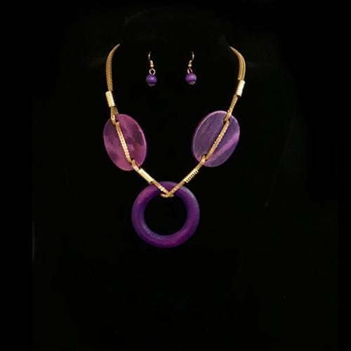 S0144 | Purple Wooden Statement Necklace & Earring Set | Hair to Beauty.