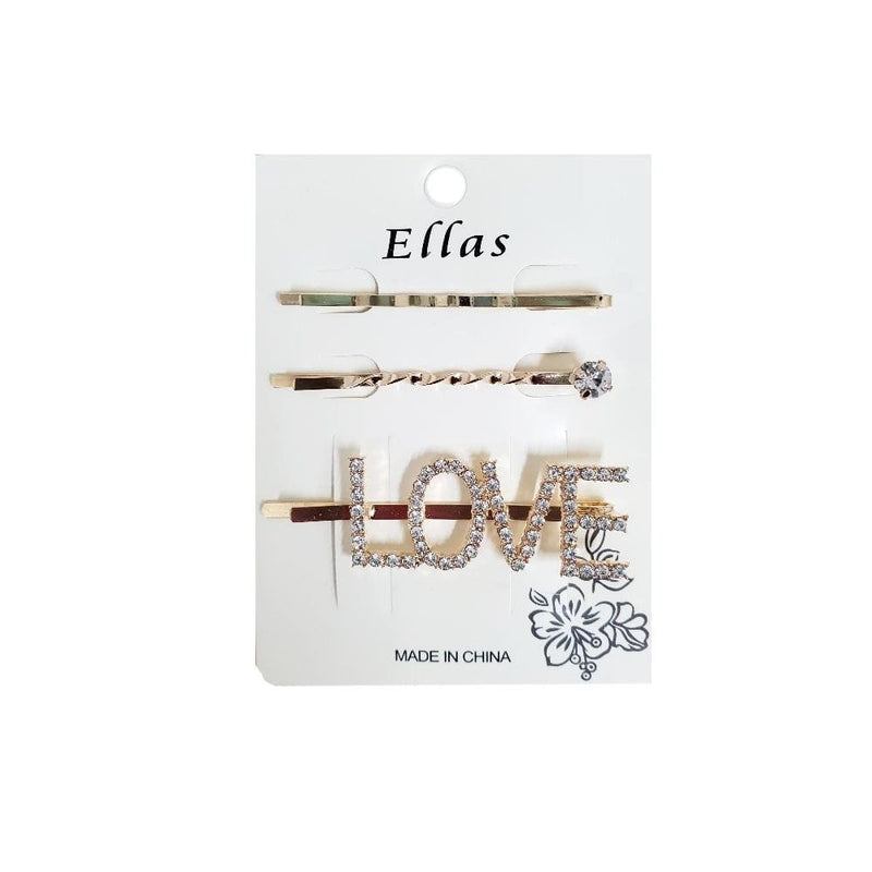 LOVE 2 | Rhinestone Hair Pin 3PCS Gold | Hair to Beauty.