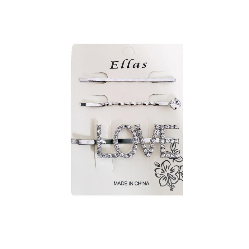 LOVE 2 | Rhinestone Hair Pin 3PCS Silver | Hair to Beauty.