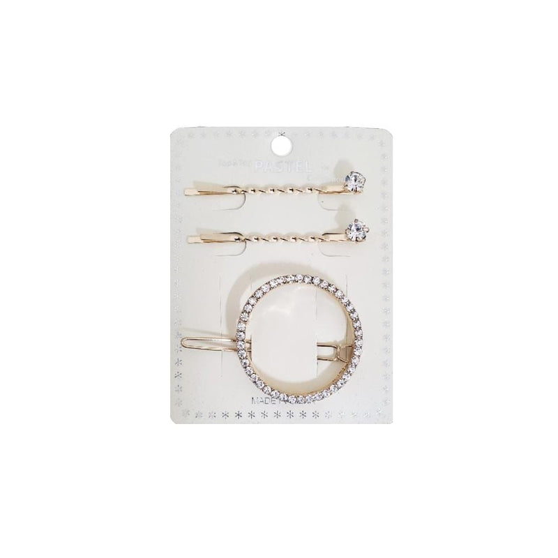Magic | Circle Rhinestone Hair Pin 3PCS Gold | Hair to Beauty.