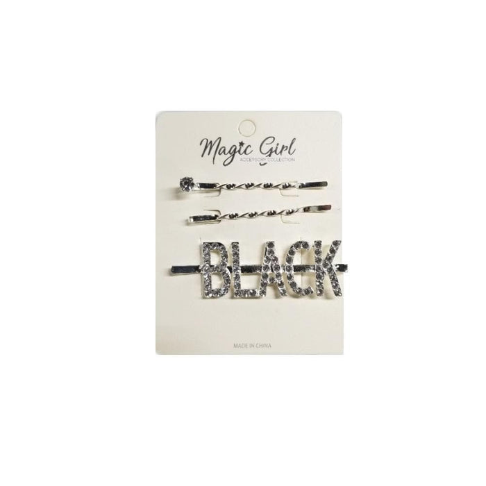 BLACK 1 | Rhinestone Hair Pin 3PCS | Hair to Beauty.
