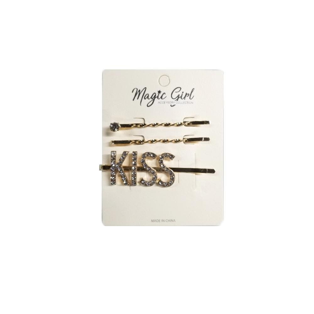 Kiss Logo Rhinestone Pin KISS - Rhinestone Hair Pin 3PCS — Hair to Beauty