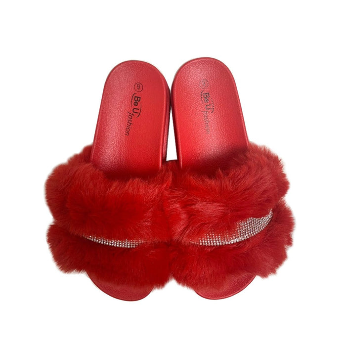 BE U | Fur Sandal with Rhinestone | Hair to Beauty.